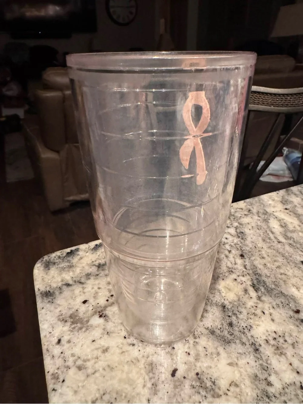 Breast cancer Clear Tumbler with Pink Awareness Ribbon